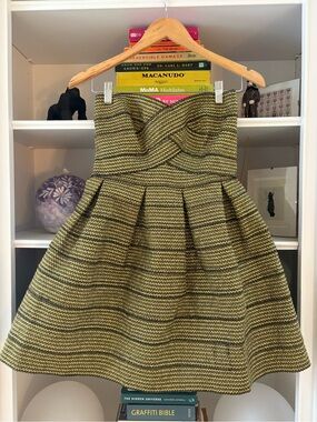 Sans Souci Olive Strapless Textured Fit-and-Flare Dress